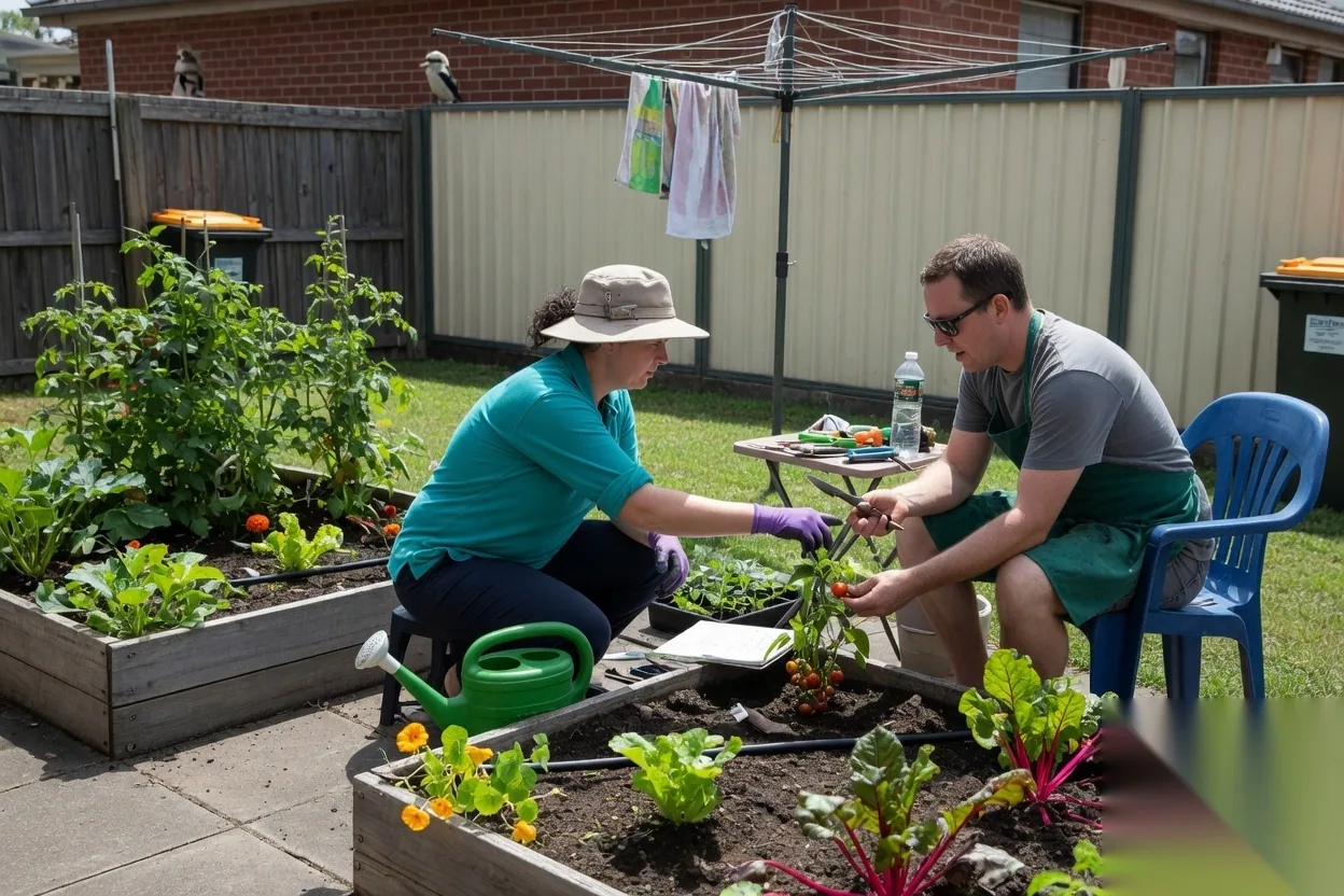 Gardening support in a suburban backyard